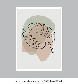 Foliage line art drawing with abstract shape. Vector illustration.