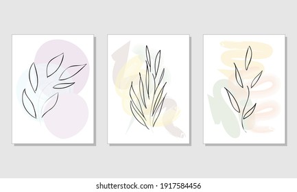 Dessin d'art en ligne de feuillage à la forme abstraite. Conception abstraite de l'Art Végétal. OEuvre murale minimale et naturelle, isolée sur blanc. Illustration vectorielle.
