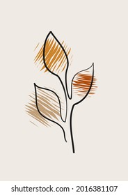  Dibujo artístico de línea de follaje con forma abstracta. Resumen Diseño de arte vegetal para impresión, cubierta, papel tapiz, arte de pared mínimo y natural. Ilustración vectorial