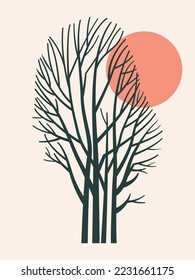 Foliage line art drawing with tree 
shape.Plant Art design for print, cover, wallpaper, Minimal and natural wall.