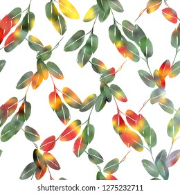 Foliage pattern on white background. Floral ornament decoration.