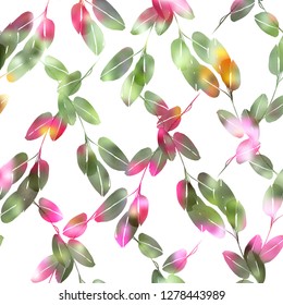 Foliage pattern on white background. Floral ornament decoration.