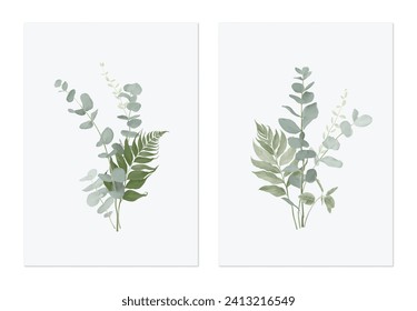 Diseño de la plantilla de afiches de follaje, Eucalyptus cinerea y frerge on gray