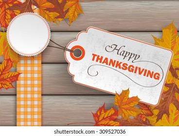 Foliage with price sticker on the wooden background. Eps 10 vector file.