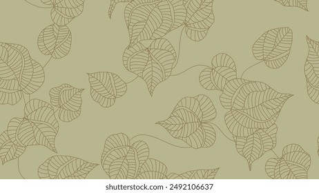 Foliage seamless pattern, abstract leaf line art golden tones