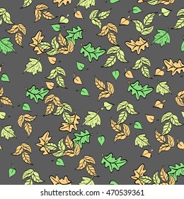Foliage seamless pattern autumn. Vector illustration hand drawn