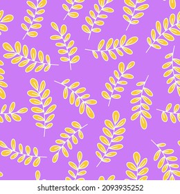 Foliage seamless pattern, black and white leaves, line art drawing.