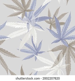 Foliage seamless pattern, cannabis leaves on bright purple