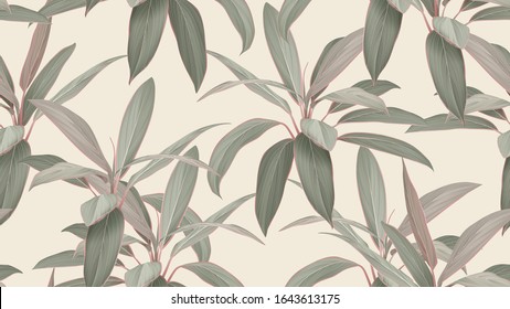 Foliage seamless pattern, Cordyline fruticosa Firebrand plant on bright brown