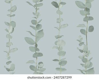 Foliage seamless pattern, Eucalyptus cinerea on subtle blue