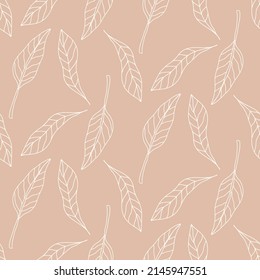 Foliage Seamless Pattern. Floral tropical Vintage branches endless background. Mid Century Leaves Print, neutral colors. Vector illustration for wedding invitations, wallpaper, textile, wrapping paper