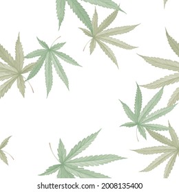 Foliage seamless pattern, green cannabis leaves on white