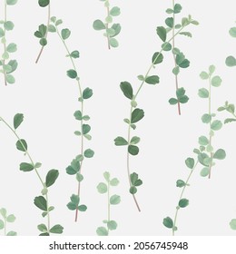 Foliage seamless pattern, green Siamese rough bush leaves on bright grey