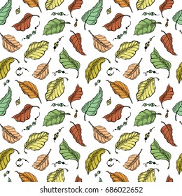 Foliage seamless pattern. Sketch hand drawn vector illustration.