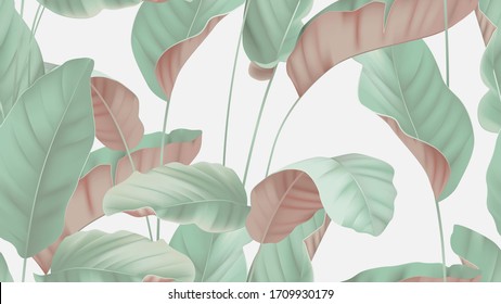 Foliage seamless pattern, tropical plants on bright grey