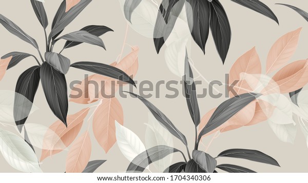Foliage seamless pattern, various leaves in\
brown, black and white on bright\
brown