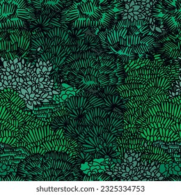 Foliage seamless pattern, vector illustration in doodle style, green palette