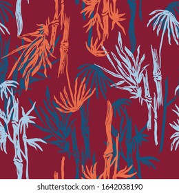 Foliage silhouette of bamboo trees background. Beauty pastel colour  seamless pattern.