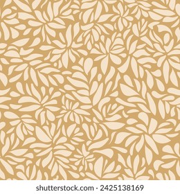 Patrón de silueta de follaje en tonos beige. Diseño de patrones sin fisuras vectoriales para textil, moda, papel, embalaje, embalaje y marca