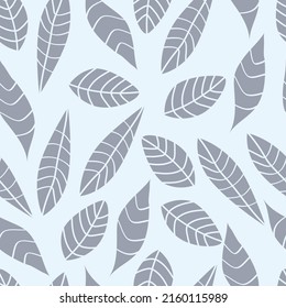 Foliage silhouette seamless pattern, pastel colored monochrome background