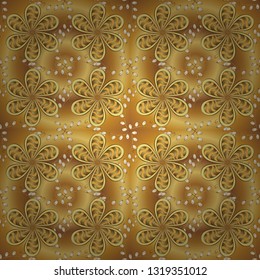 Foliage vintage nice seamless pattern. Retro rich design for wallpapers, fabric, textile. Vector yellow, brown leafy background with hand drawn leaves, flowers, swirls, intricate beautiful ornaments.