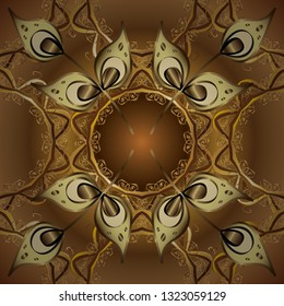 Foliage vintage nice seamless pattern. Retro rich design for wallpapers, fabric, textile. Vector brown and beige leafy background with hand drawn leaves, flowers, swirls, intricate beautiful ornaments