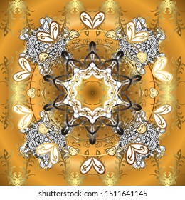 Foliage vintage nice seamless pattern. Retro rich design for wallpapers, textile. Vector brown, yellow and white leafy background with hand drawn leaves, flowers, swirls, intricate beautiful ornaments