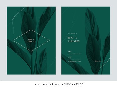 Foliage wedding invitation card template design, Ctenanthe oppenheimiana on green