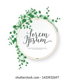 Foliage wedding invitation frame, border, wreath, watercolor style cover template