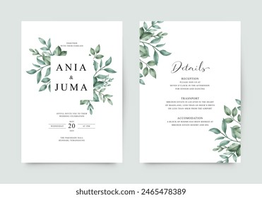 Foliage wedding invitation template watercolor