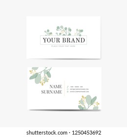 Foliage white business card template vector