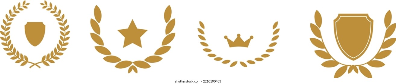 Foliate laurels branches set. Vector illustration. Golden circular laurel wreath collection.	