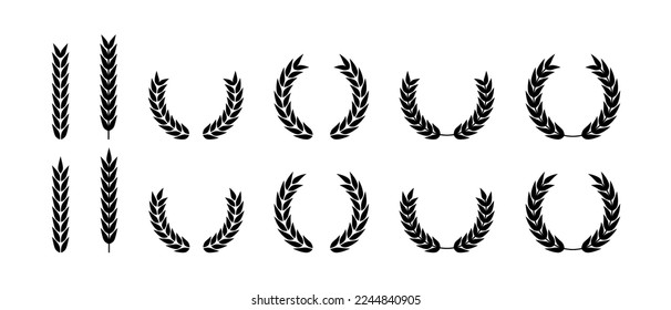 Laurels Blätter Äste Vektorsymbol Set. Laurel-Kranz und heraltrockenes Symbol in einem anderen Stil. Olive-Filiale-Preis, Sieger-Rundemblem