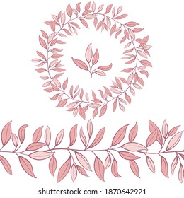 Foliar un cepillo sin fisuras, borde con hojas rosadas para tarjetas de felicitación, invitaciones, carteles, pancartas.