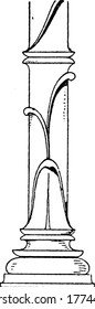 The foliated shaft support comes from a mural painting found in Pompeii, vintage line drawing or engraving illustration.