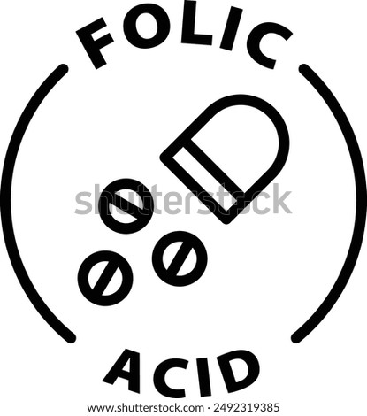 folic acid black outline icon round rounded circle badge stamp label isolated on transparent background