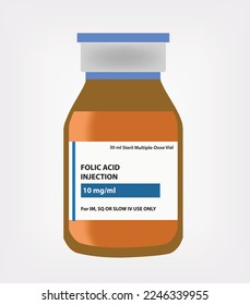 Folic Acid Injection IV intravenous or IM intramuscular form Vector Illustration