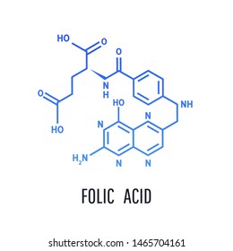 Folic acid structural formula. Structural formula of folic acid on a white background