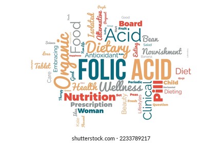 Folic Acid word cloud background. Healthy Food awareness Vector illustration design concept.