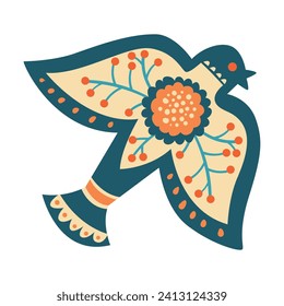 Folk Abstract Bird with Ornament and Decor Vector Illustration