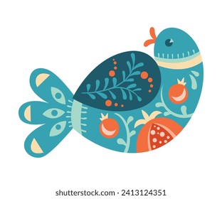 Folk Abstract Bird with Ornament and Decor Vector Illustration