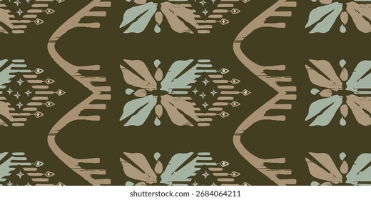 Folk abstrakte Blumenmuster mit Stammes geometrische Motive nahtlose dekorative Textil-Design, dekorative ethnische Tapete Hintergrund.