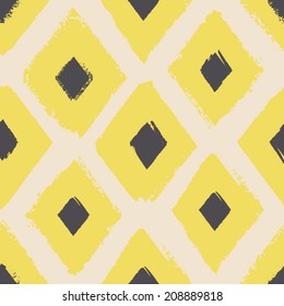 Folk abstract seamless pattern in yellow and black color. Ethnic african multicolored background. Psychedelic print for your design