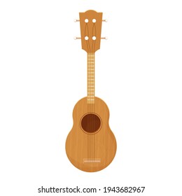 Folk acoustic guitar ukulele in cartoon style from wood isolated on white background. Hawaiian traditional musical instrument, detailed and textured object. stock vector illustration.