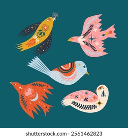 Folk Art Animal Bird Design Element