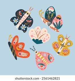 Folk Art Animal Butterfly Design Element