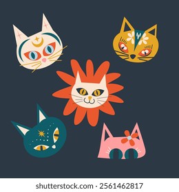 Folk Art Animal Cat Design Element