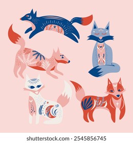 Folk Art Animal Fox Design Element