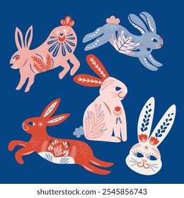 Folk Art Animal Rabbit Design Element