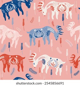 Folk Art Animal Seamless Pattern